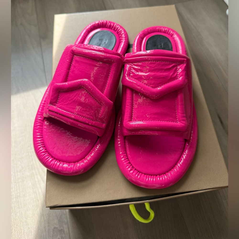 Tibi Neon Pink Slide Sandals
